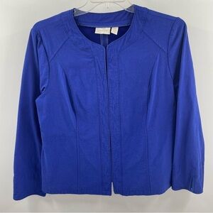 Chico's Royal Blue Hook Eye Long Sleeve Stretch Fabric Blend Collarless Jacket